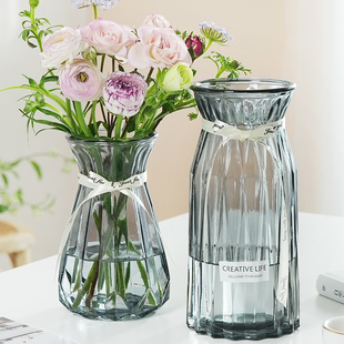 二件套 饰玻璃花瓶透明水养富贵竹百合客厅插花摆件 北欧居家装