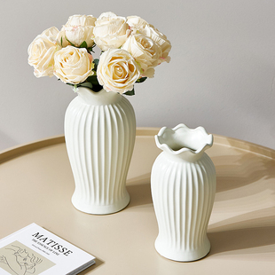 高级感小众创意奶油风白色陶瓷花瓶水养鲜花客厅餐桌插花装 饰摆件