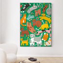 绿色系萌宠儿童客厅装 饰画卡通猫狗手绘油画小众抽象艺术玄关挂画