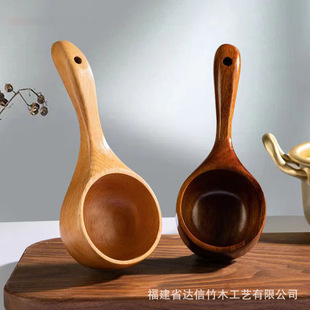 木质田园风木头勺子韩式 家用汤勺米勺面粉勺木水瓢大口径短柄