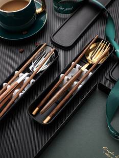 筷子勺子套装 叉子木质便携盒餐具一人用不锈钢三件套学生个人旅行