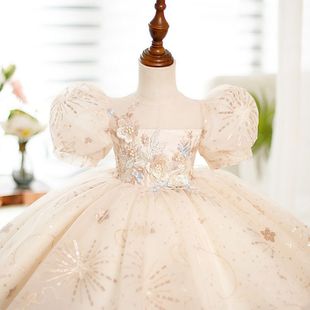 女宝周岁生日礼服2023新款 表演服 高端花童钢琴公主裙主持人泡泡袖