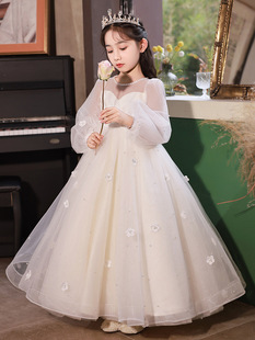 小女孩礼服生日公主裙儿童花童婚礼婚纱主持人长袖 女童钢琴演出服