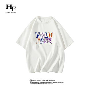 立体撞色字母版 HOLDFREE英国潮牌 男女同款 宽松运动休闲短袖 t恤