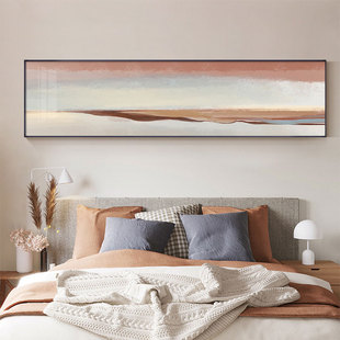 床头卧室房间抽象色块装 挂画 饰画暖色沙发客厅背景墙横幅长条软装