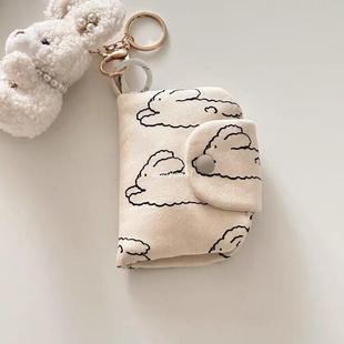 韩国ins风博主同款 可爱纯棉布艺兔子图案零钱收纳包卡包