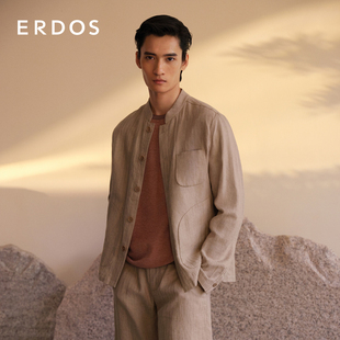 ERDOS 男装 立领设计夹克文艺质感 棉麻混纺上衣春夏淡驼色新中式