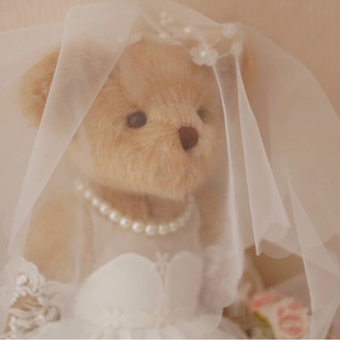 拖大尾婚纱情侣泰迪熊婚庆压床娃娃婚纱关节熊婚礼甜品台装 饰一对