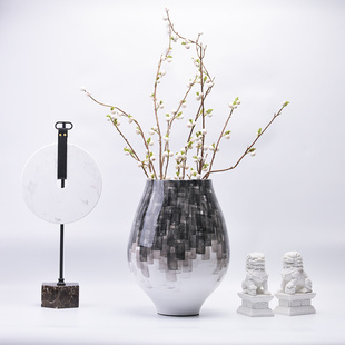 新中式 客厅陶瓷摆设花瓶大理石艺术品瓷器禅意抛光陶瓷工艺品