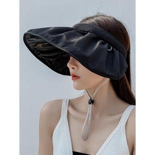 韩国黑胶贝壳帽空顶帽女士太阳帽夏发箍式 两用大沿遮阳帽防晒帽子