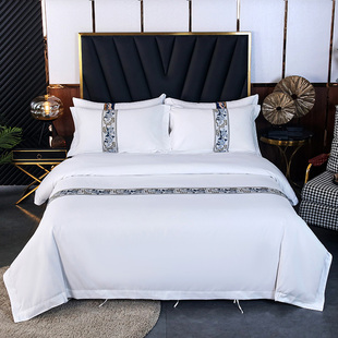宾馆酒店床上用品三四件套纯白色床单床笠被套被子全套七件套布草