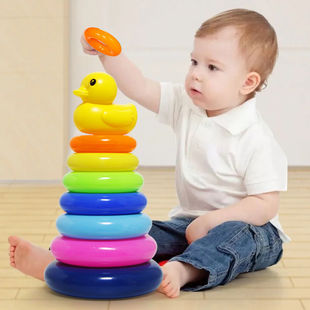 小黄鸭宝宝益智玩具儿童早教彩虹塔叠叠乐套圈圈层层叠叠圈转转乐