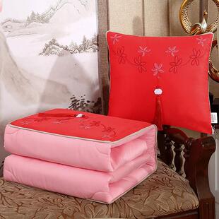 古典风水洗真丝刺绣抱枕被 流苏款 实木沙发靠背 刺绣靠垫被 中式