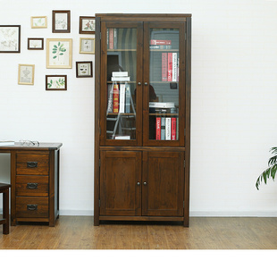 简美丽家美式 实木书柜自由组合松木书柜子书架书橱带门储物柜家具