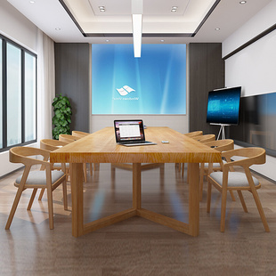 实木会议桌现代简约双人书桌培训桌办公室办公桌洽谈桌椅组合长桌