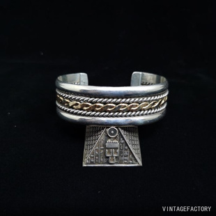 美国印第安纳瓦霍部落产手工12K包金宽版 复古手环镯男女 纯银美式