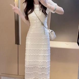 法式 白色蕾丝连衣裙女夏季 显瘦气质长裙 2024新款 高级感小个子修身