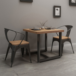 复古实木铁艺餐桌酒吧工业风桌椅组合小方桌咖啡厅奶茶快餐店桌椅