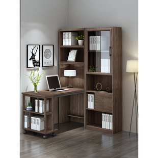 转角伸缩折叠书桌书柜一体家用简约实木电脑桌办公桌拐角床边书架