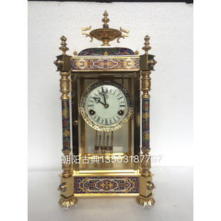 欧美式 钟创意摆钟座钟客厅壁炉景泰蓝珐琅镀金机械座钟 复古台式