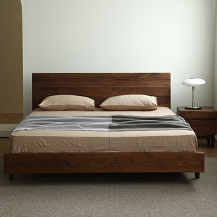 北美黑胡桃木床全实木双人床约北欧悬浮床1.8米1.5卧室家具