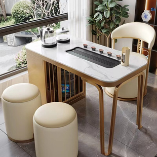 轻奢岩板茶台桌现代简约客厅家用小户型套装 一体阳台小茶桌椅组合