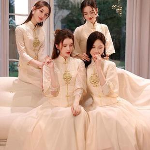 结婚伴娘礼服香槟色中式 旗袍高级感姐妹团小众2024新款 小个子四季