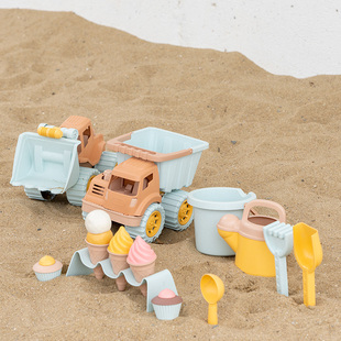 莫兰迪沙滩玩具儿童挖沙铲小麦秸秆大号推土机翻斗车冰淇淋太空沙