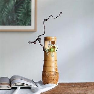 定制日式 创意墙面挂墙插花 壁挂花器竹根竹制现代简约水培花瓶中式