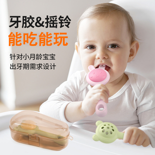 婴儿手摇铃玩具可咬牙胶0 6月幼儿安抚磨牙 1岁宝宝益智抓握训练3