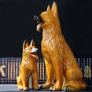 陶瓷狗摆件生肖狗摆设家居客厅装 饰品工艺品黄狗送礼物狗