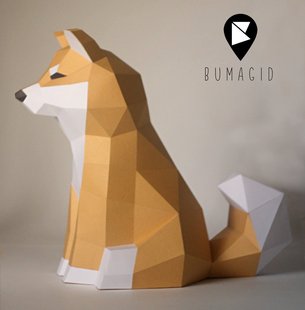 秋田犬 几何折纸3D立体纸模型纸雕刻立体构成DIY手工创意摆件 狗