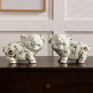 陶瓷猪摆件十二生肖福气猪工艺品现代家居客厅玄关摆设可爱猪摆件