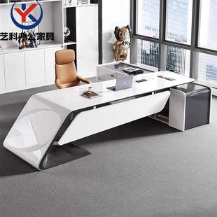 设计师款 烤漆总裁办公桌简约现代白色大班台创意科技风老板桌 时尚