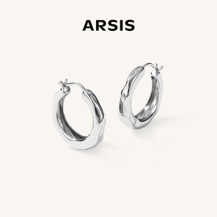 ARSIS潺流耳圈小众法式 女银色素圈耳环耳钉设计耳饰高级感耳扣