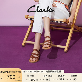 Clarks其乐女士夏季 真皮时尚 女 平底凉鞋 柔韧耐磨罗马凉鞋