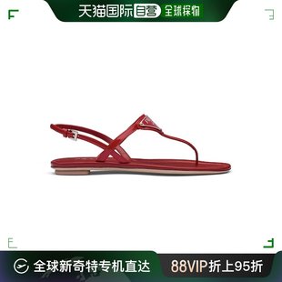99新未使用 1Y032M 香港直邮PRADA 069 女士红色漆皮夹脚凉鞋