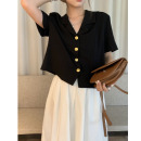 西装 复古法式 衬衣v领独特上衣女高级感夏季 领衬衫 设计感小众短袖