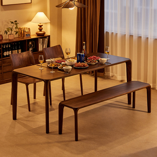 北美黑胡桃木餐桌实木长方形家用吃饭桌家用原木榫卯茶桌书桌一体
