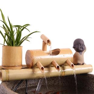 新款 饰竹排喷泉景观造景摆件 假山流水器水循环陶瓷鱼缸客厅室内装