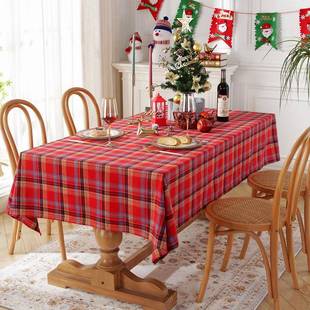 圣诞节桌布美式 饰红绿格子茶几桌布餐桌拍照高级感 混纺节日装