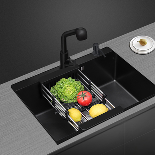 德国洗菜盆双槽厨房手工纳米水槽304不锈钢洗碗槽水池家用黑色池