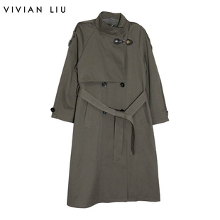 VIVIAN LIU薇薇安刘TR2343112秋女装 小立领双排扣腰带风衣 新款