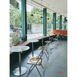 工业风咖啡店奶茶店不锈钢桌椅组合网红甜小吃店透明折叠椅商用