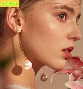 pearl chain Large small earrings female stud饰 Long