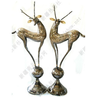 巴基斯坦铜器彩点踩球对鹿 动物进口手工艺术铜制摆设 80CM
