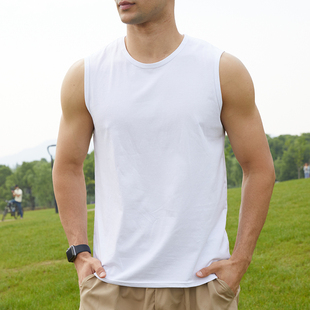 白色纯棉背心男士 薄款 T恤坎肩内穿跨栏打底运动健身宽肩 夏季 无袖