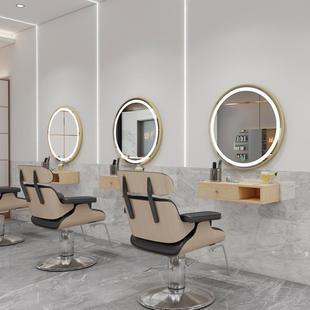 网红理发店圆镜可挂墙镜台触控带灯发廊专用美容美发烫染剪发镜子