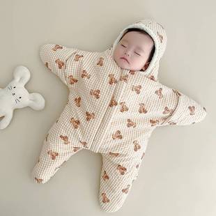 婴儿睡袋包被初生宝宝外出抱被海星儿童秋冬季 纯棉加厚新生儿襁褓