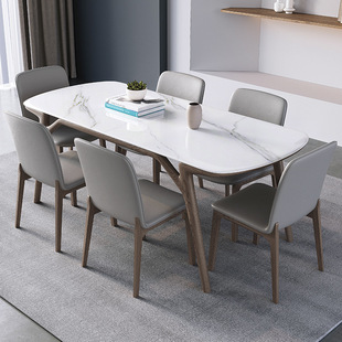 北欧实木亮光岩板餐桌白蜡木家用小户型饭桌现代简约长方形餐桌椅